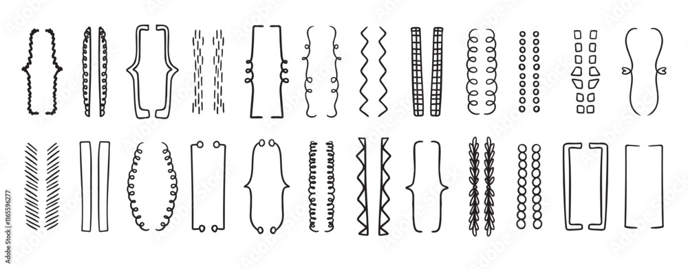 Poster hand drawn doodle brackets set. scribble brackets and drawing in black. wavy frames for text, silhou