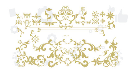 Hand drawn design elements collection. Floral frames, corners, dividers, calligraphic lines, borders, swirls. Illustration in vintage style