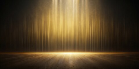 Illuminated Stage with Golden Light Streaks and Dark Floor