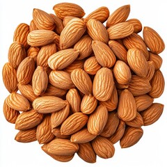 Fototapeta premium Raw Almonds, Isolated on a White Background, Cut Out, Healthy Snack, Nutritional Food, Natural Ingredients, Organic Eating