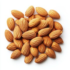 Fototapeta premium Raw Almonds, Isolated on a White Background, Cut Out, Healthy Snack, Nutritional Food, Natural Ingredients, Organic Eating