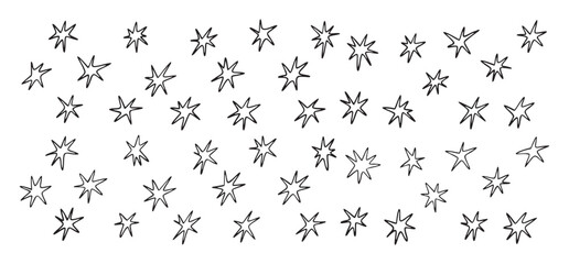 Hand drawn stars shapes with crayon and pencil textures set. Doodle flat star icons