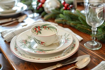 Festive organic Christmas dinner table with natural decor and seasonal dishes.