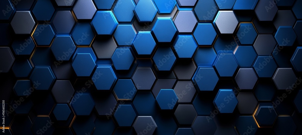 Poster abstract blue and gray hexagon background with bokeh effect and a clear area for text