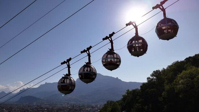 Aerial shot of the Bastille Fort cable car in Grenoble, France