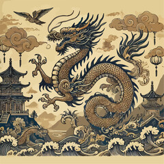 Fototapeta premium chinese dragon on the wall