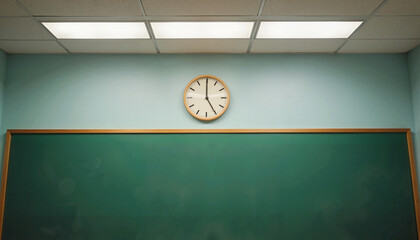Vintage classroom clock marking 8:00 AM, first school day anticipation