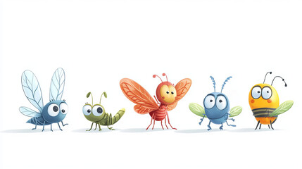 Cartoon insects set isolated on white background for fairytale design