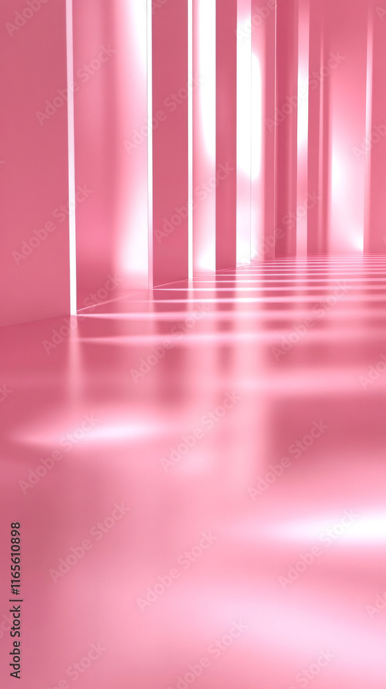 Poster pink glossy corridor with illuminated lines creating modern futuristic interior design for valentine