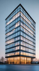 Fototapeta premium A Stunning Modern Skyscraper with Glass Facade, Capturing the Essence of Urban Design