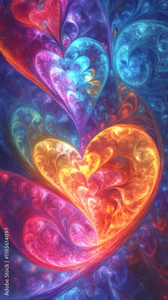 Aufkleber swirling fractal hearts in vibrant colors merge, creating a captivating design perfect for valentine