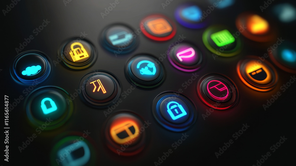 Poster internet security, data storage and hacker attack protection vector icons set. information privacy, 