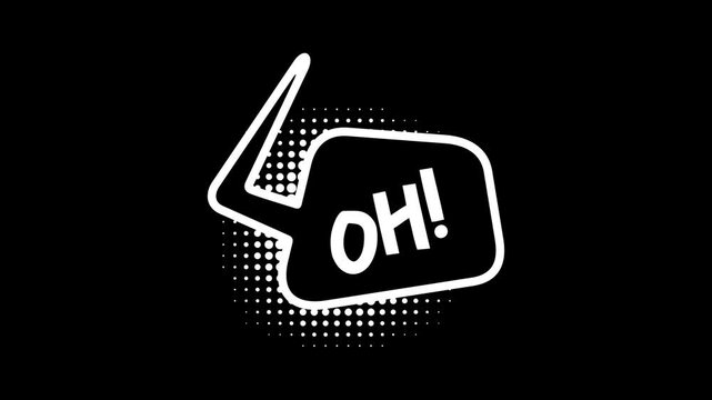 Comic speech bubbles with halftone shadows in pop art style graphic animation. Alpha channel. Transparent background motion design. 4K resolution