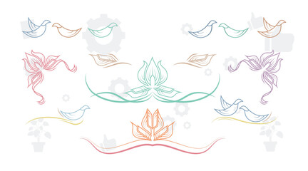 Hand drawn design elements collection. Floral frames, corners, dividers, calligraphic lines, borders, swirls. Illustration in vintage style