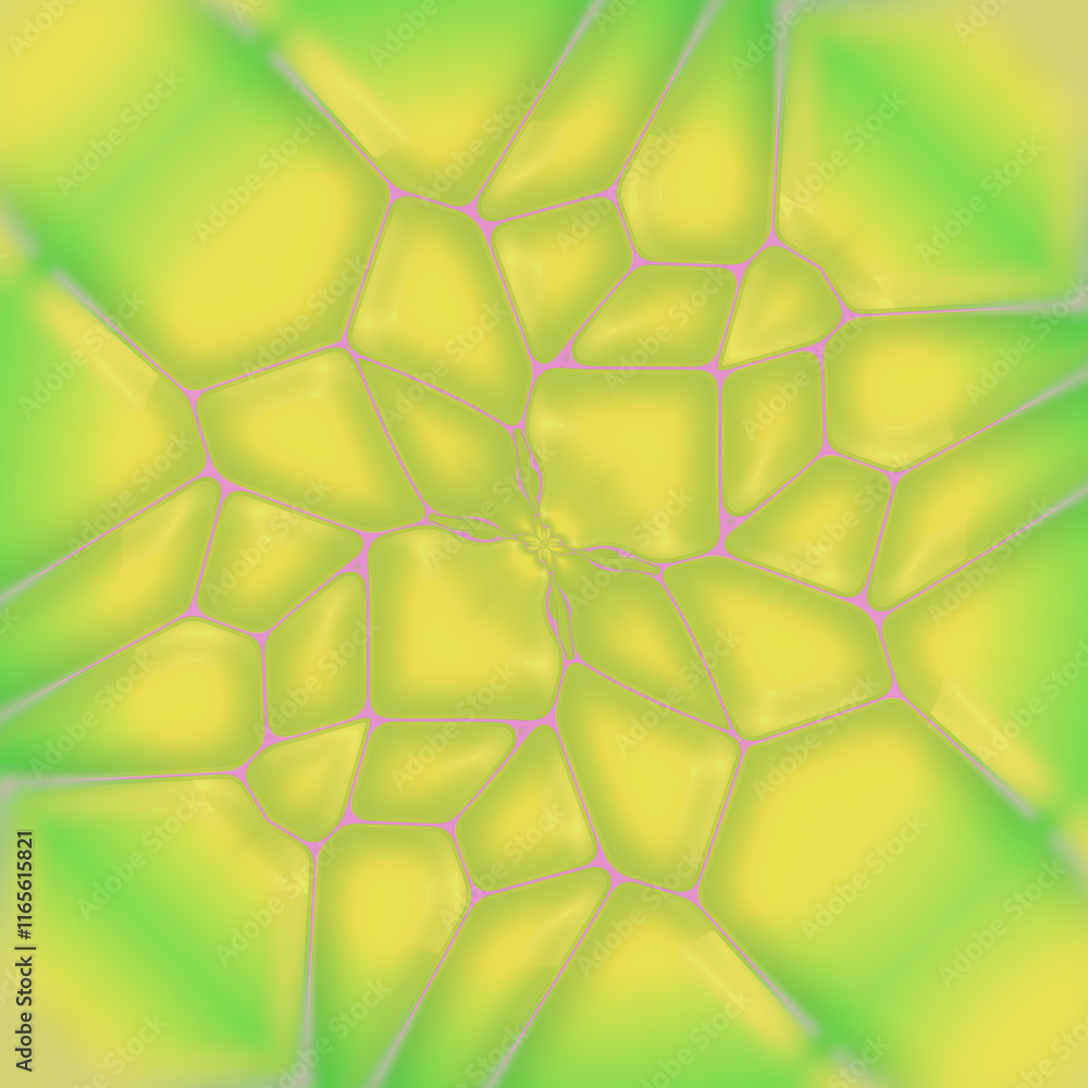 Poster Abstract digital illustration of complex fractal symmetric pattern in yellow-green color. A new and fascinating design. 3d rendering