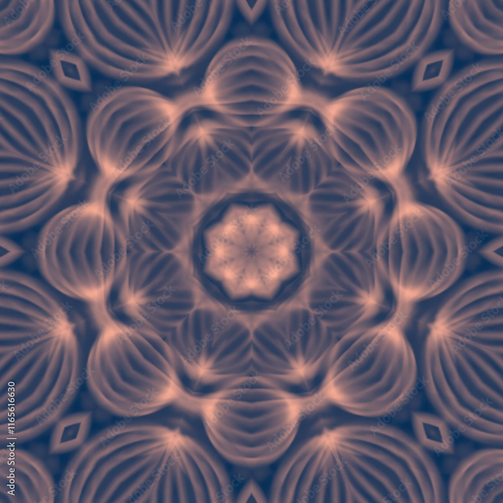Fototapete Abstract illustration of a star-shaped figure with a pattern of orange lines. The thin lines intersect at the center to create a graceful and balanced composition. 3d rendering