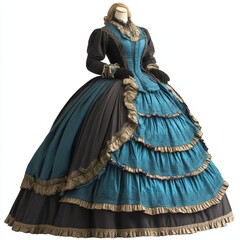 Fototapeta premium Victorian Women's Clothing Isolated on White Background: Historical Fashion, Vintage Style, Cultural Heritage, Costume Design