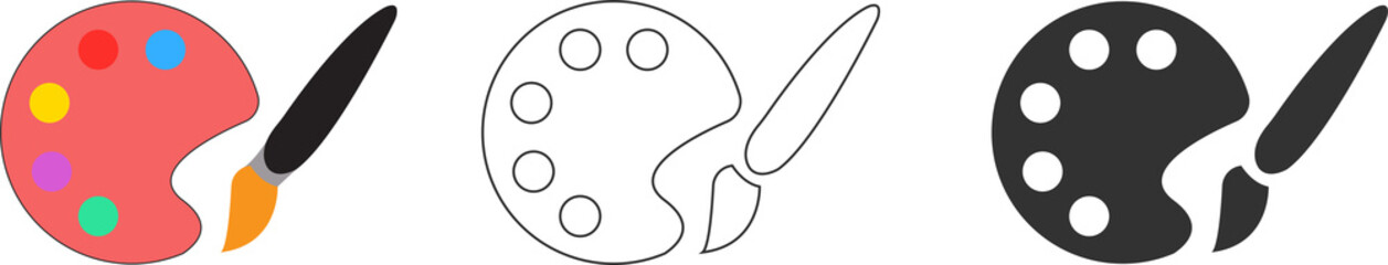 illustration of paint palette icon, paint brush icon png. outline and filled vector illustration. paint brush symbol Line art editable icon, PNG