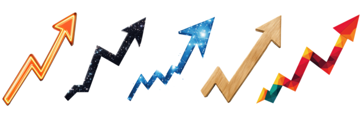 PNG collection of textured and colorful upward trend arrows isolated on transparent background