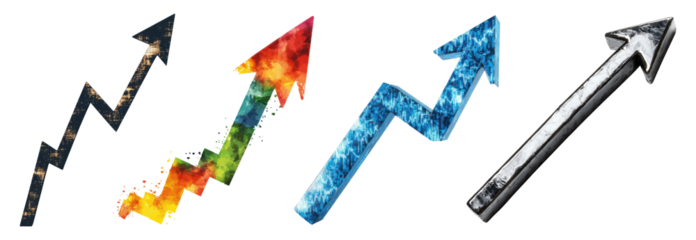 PNG collection of textured and colorful upward trend arrows isolated on transparent background