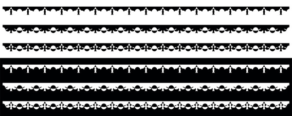 Ornamental Border Design with Symmetrical Patterns. Vector illustration isolated on black and white background.