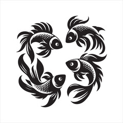 Obraz premium Abstract Group of Ornamental Fish Silhouettes for Creative Underwater-Themed Vector Designs