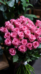 Beautiful bouquet of pink roses, perfect for Valentine's Day, symbolizing love and romance