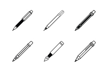 pen icon line art vector illustration, set of pens