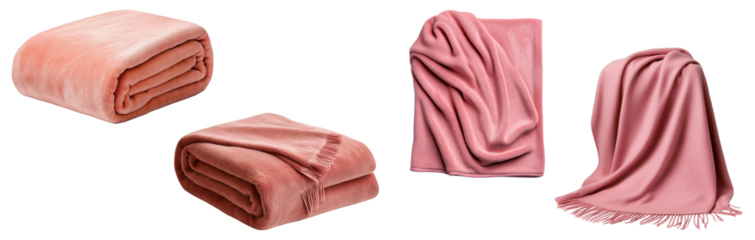 PNG set of pink throw blankets in various folds and drapes isolated on transparent background