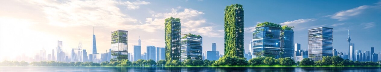 Fototapeta premium Futuristic Green Energy City with Vertical Forests and Solar