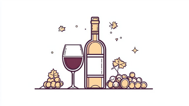 wine bottle and glass with grapes clip art preview