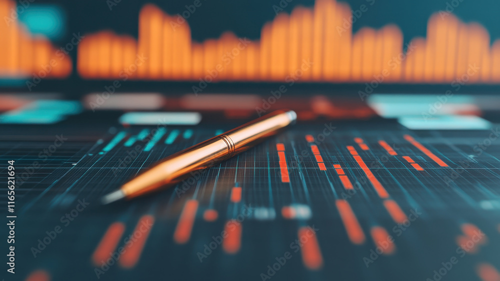 Poster dynamic tax planning tools with graphs and pen on digital interface