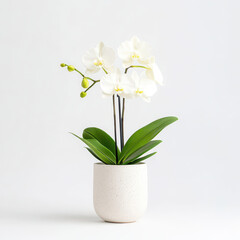 Elegant white orchid plant in minimalist ceramic pot, perfect for home decor