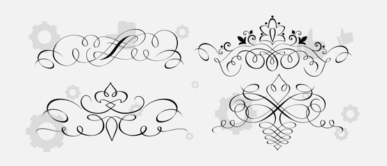 Cute Hand drawn big vintage flower ornament text dividers, arrows, flourishes and laurel vector design elements set for decoration
