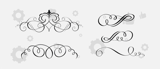 Cute Hand drawn big vintage flower ornament text dividers, arrows, flourishes and laurel vector design elements set for decoration