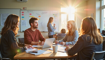 Students collaborating in project-based classroom, innovative learning