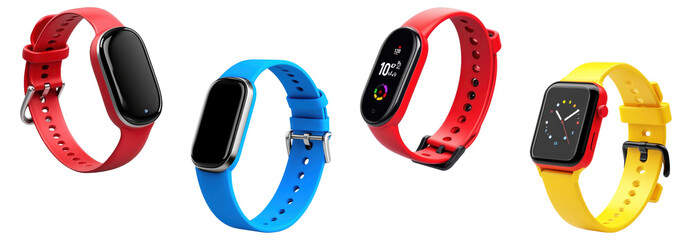 Smartwatches set isolated on a transparent background