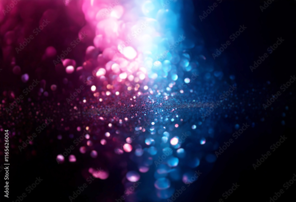 Poster Abstract image of vibrant pink and blue bokeh lights against a dark background.  The colors blend and contrast, creating a dynamic and energetic visual.