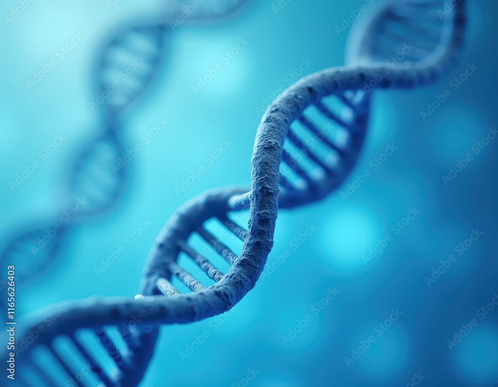 Poster close-up of a dna double helix structure. a detailed 3d rendering showcasing the intricate molecular