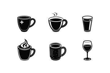 Cup Mug Icon Set Silhouette Vector Illustration