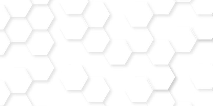 Abstract hexagon white background with shadow .white background Futuristic blue neon honeycombs. Modern technology design. Vector illustration.