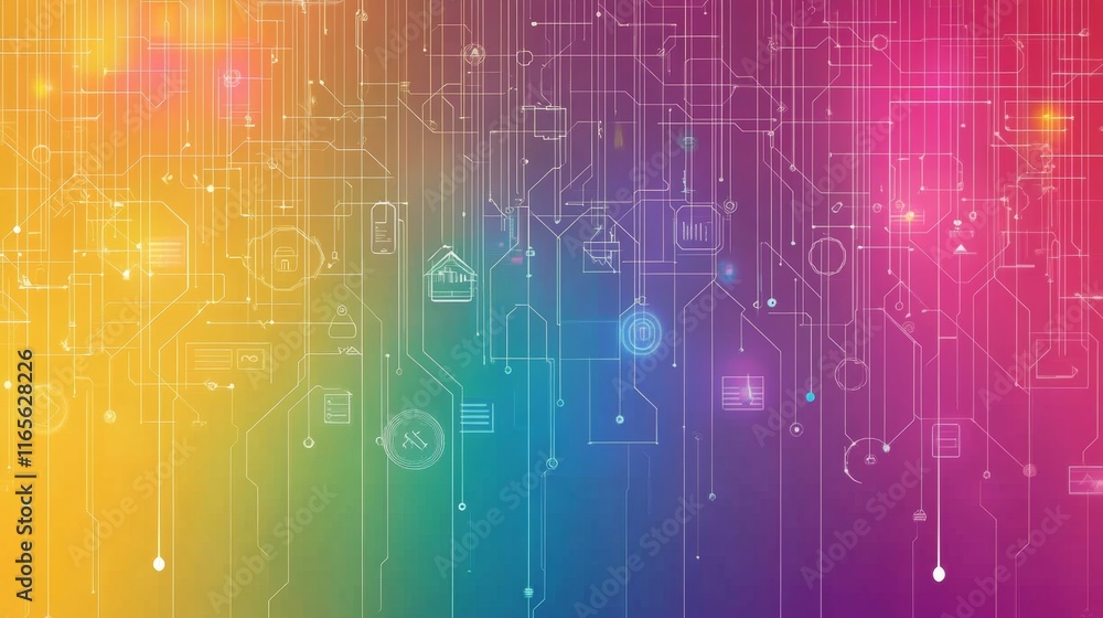Poster vibrant business services background with dynamic arrangements of service symbols in soft focus