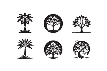 Tree Icon Set Silhouette Vector Art Illustration