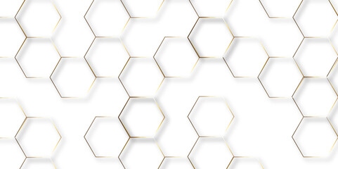 Abstract hexagon white background with shadow .golden background Futuristic blue neon honeycombs. Modern technology design. Vector illustration.	
