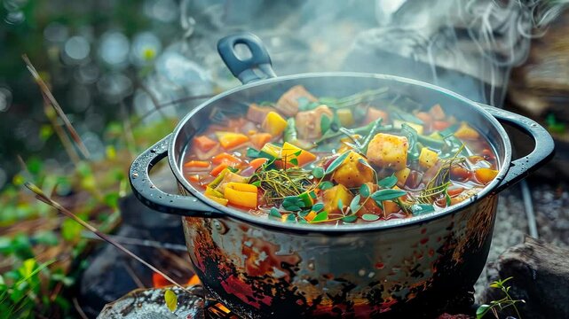 Hot bograch in a cauldron. SelHot bograch in a cauldron. Selective focus. food.ective focus. food.