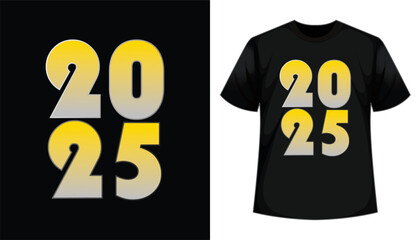Bold 2025 design on a black t-shirt featuring vibrant, colorful numbers. Perfect for New Year celebrations, festive events, casual wear, and trendy fashion. A stylish and eye-catching choice for party