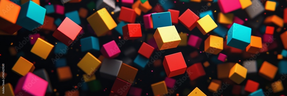 Poster colorful abstract background with 3d cubes representing technology-related concepts like data flow