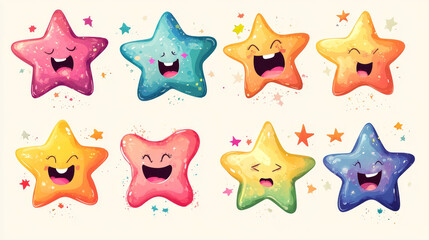 Set of glossy cartoon stars with different emotions, such logo. Jpeg version also available in gallery