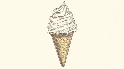 Waffle cone ice-cream isolated refreshing summer dessert sketch. Vector gelato ice cream hand drawn fastfood snack