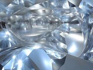 Abstract futuristic chrome tunnel interior.